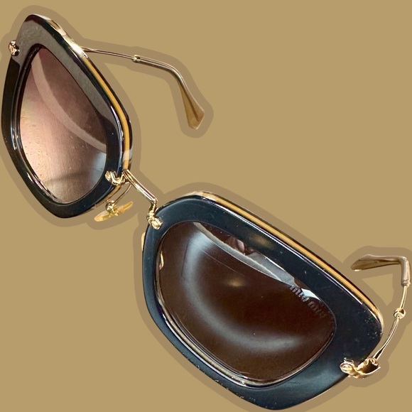 Miu Miu Black & Gold Acetate SMU 07O Square Lense Metal Frame Sunglasses W/ Case - Picture 14 of 16